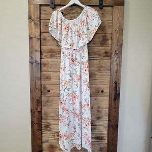 White, floral off the shoulder maxi dress